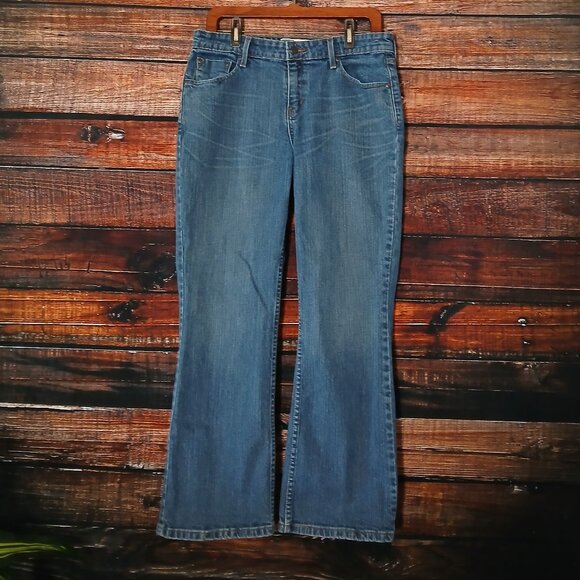 Levis Signature Jeans 12 Short Mid Rise Boot Cut Medium Wash Blue Denim Stretch - Picture 2 of 10